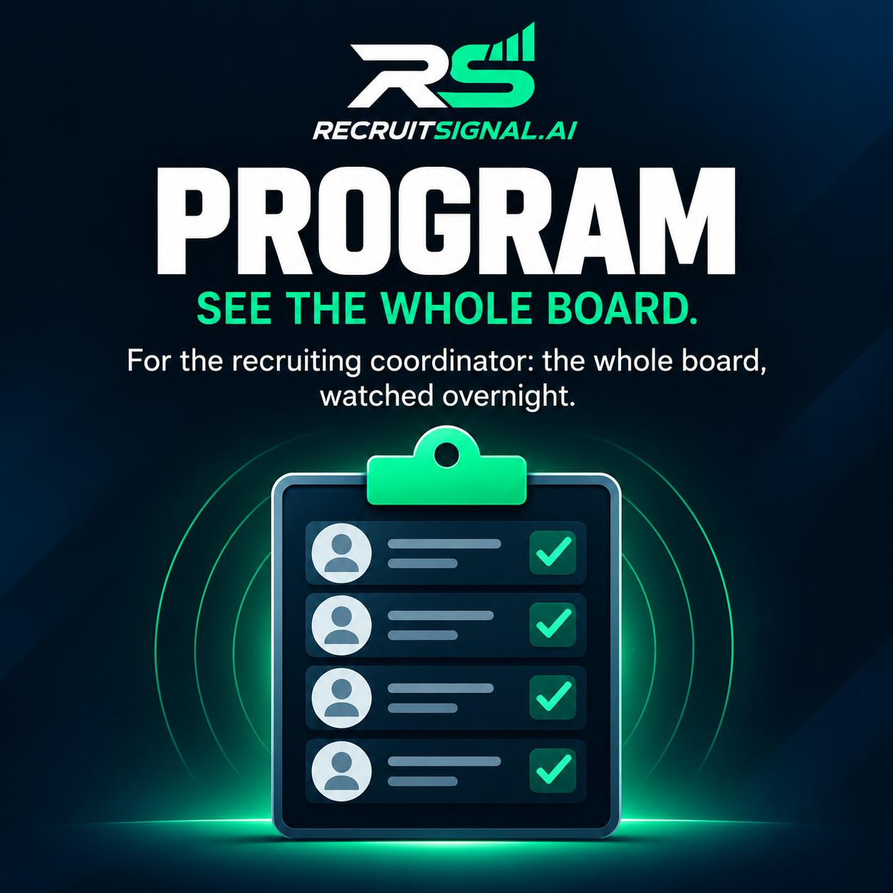 Program — For the recruiting coordinator: the whole board, watched overnight.